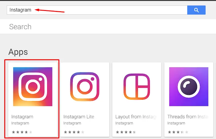 Search for the Instagram app on the Google Play Store