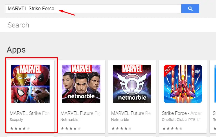search for MARVEL Strike Force for pc