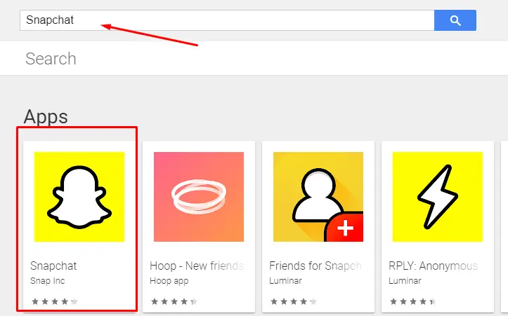 search to download and install Snapchat for pc
