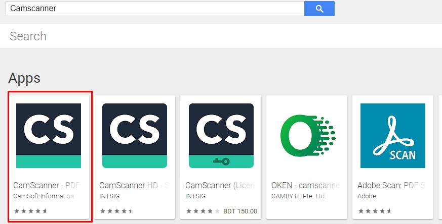 Open Google Play Store and search Camscanner