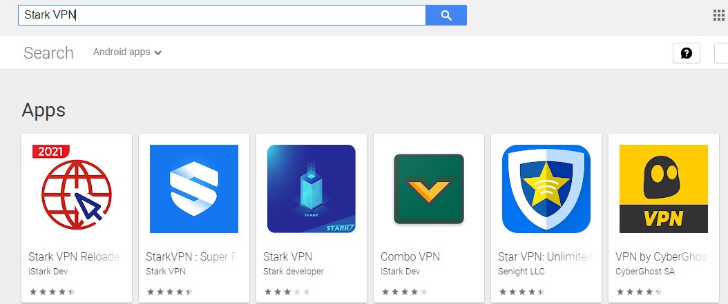 search Stark VPN on play store