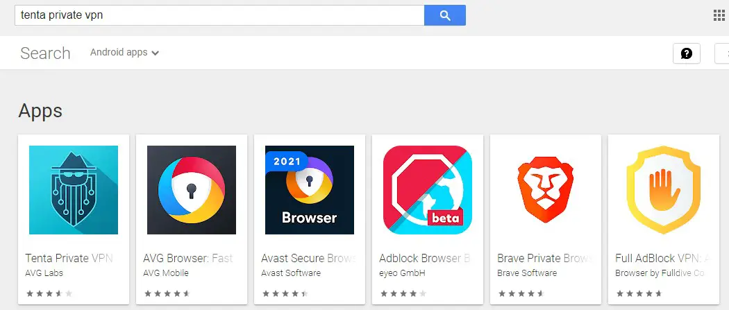 search on Tenta Privacy VPN on play store