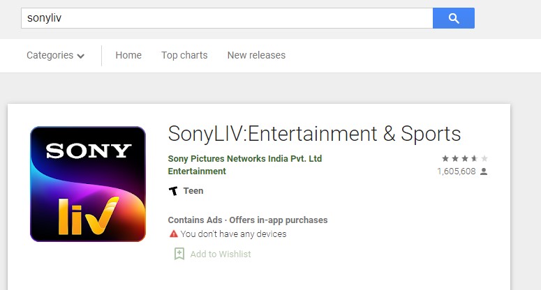 search sonyliv on play store