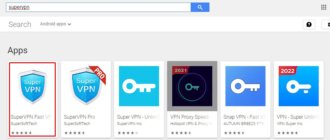 search super vpn in play store