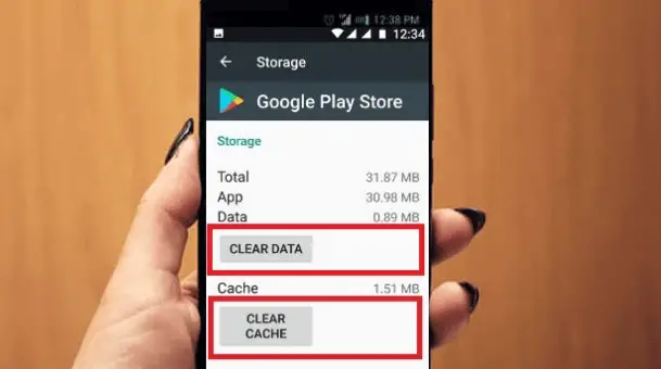 clear Cache Data to solve google play store Android Error Code 907